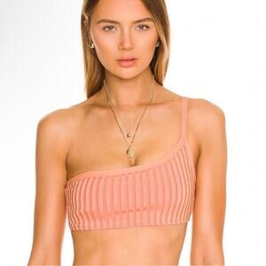 Axel One Shoulder Two Tone Ribbed Bikini Top L NWT